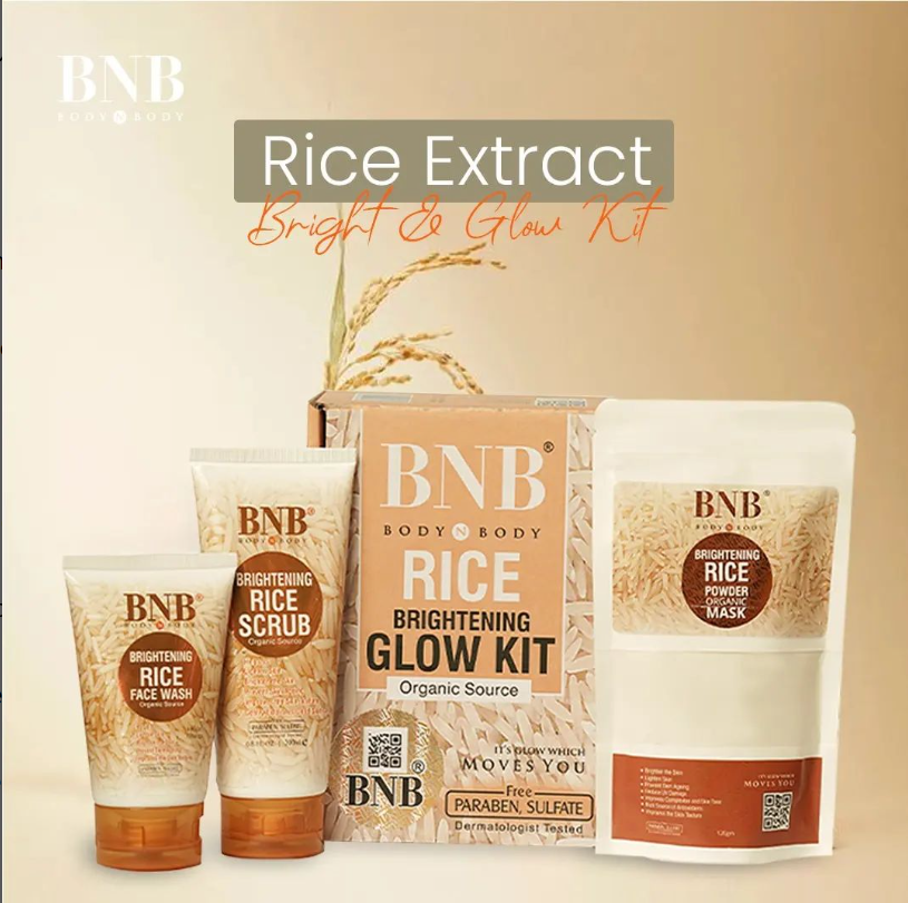 BNB 3 in 1 Brightening Glow Kit | | Rice Scrub| + | Face Wash| +| Mask |